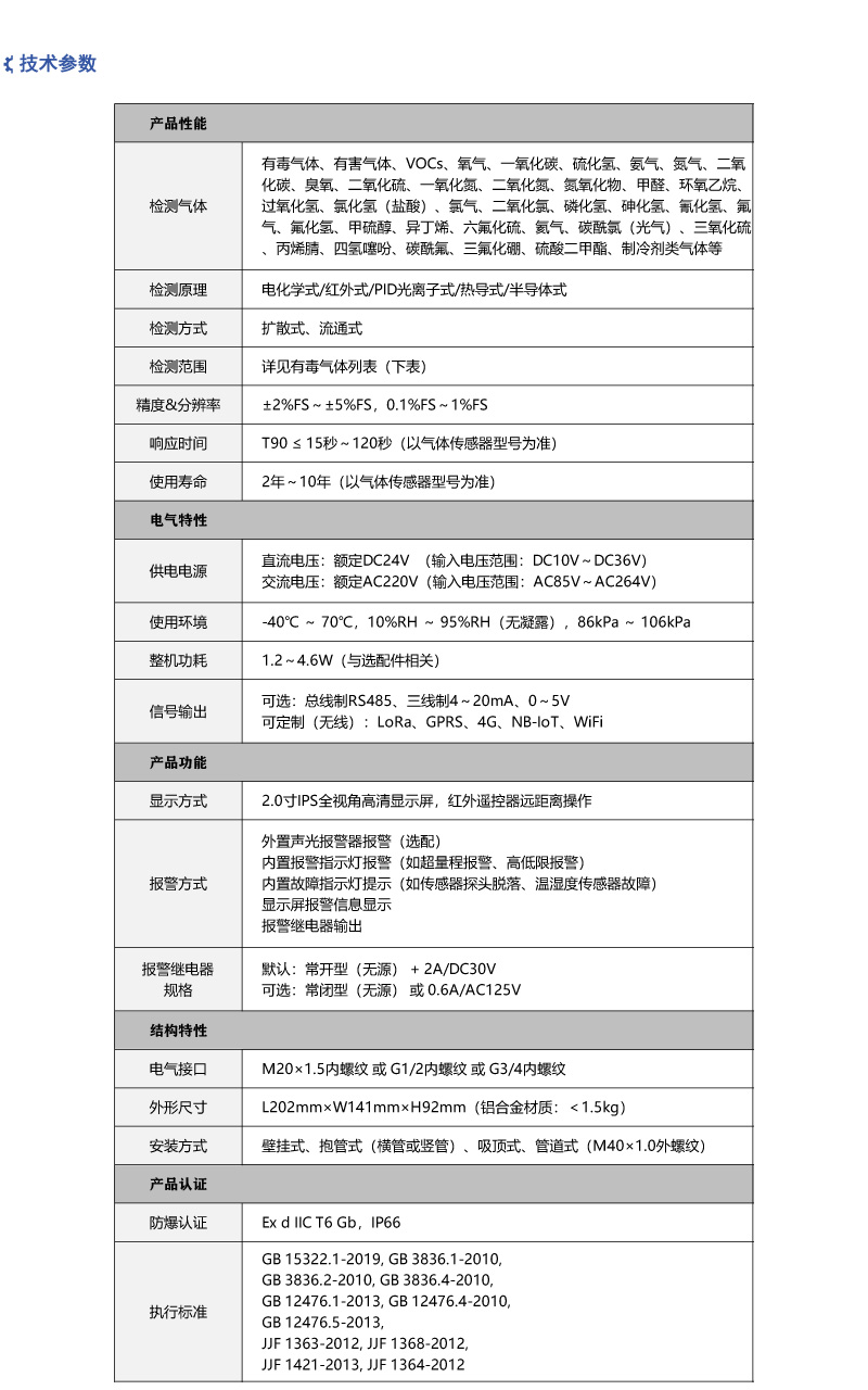 防爆电池式气体报警器_参数